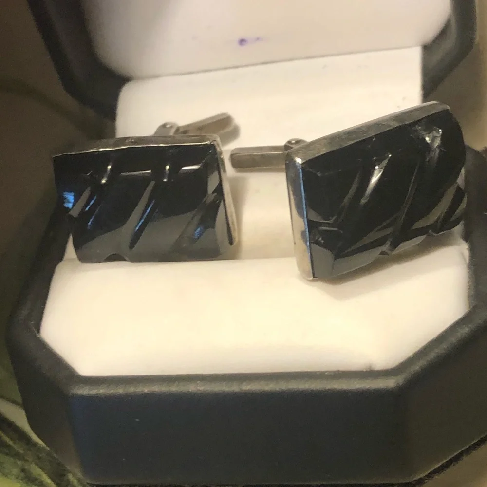 Vintage Sterling Black Onyx Cuff Links